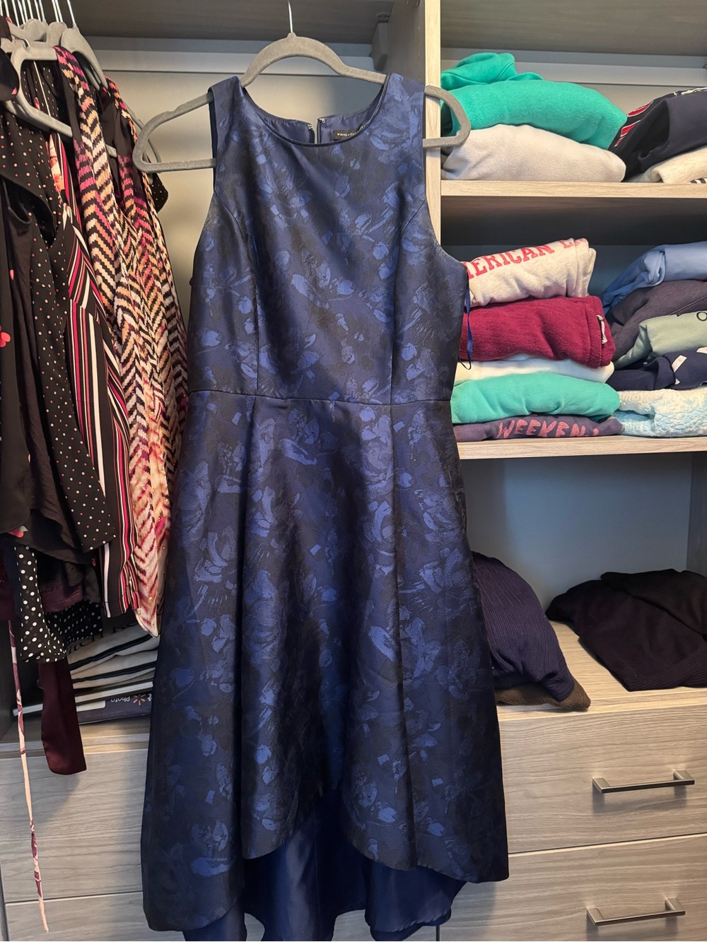 White House Black Market Navy Floral High-Low Fit & Flare Dress
